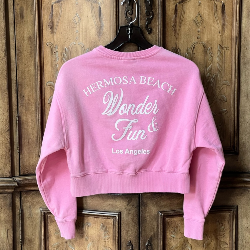 Zara Girls Pink Graphic Wonder Fun Cropped Crewneck Sweatshirt NWOT 10/12 13/14